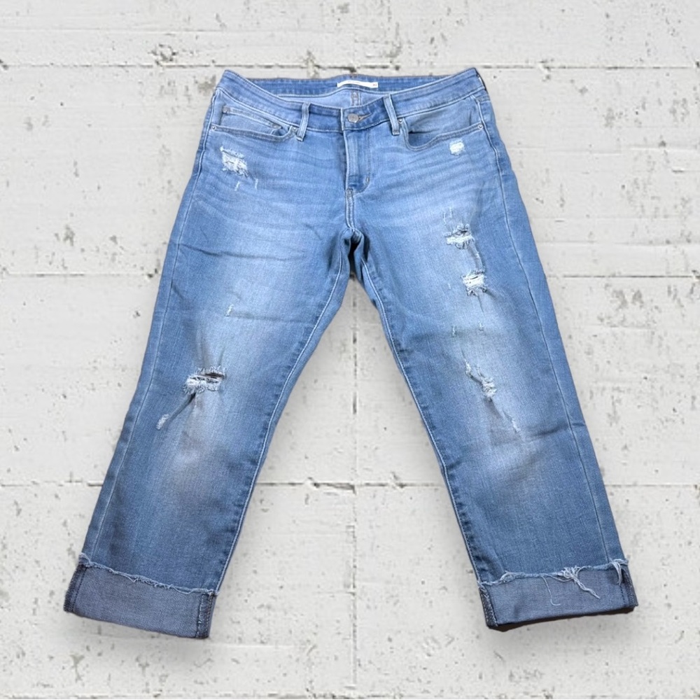 Levi’s 711 Skinny Cuffed Distressed Denim Crop Jeans
